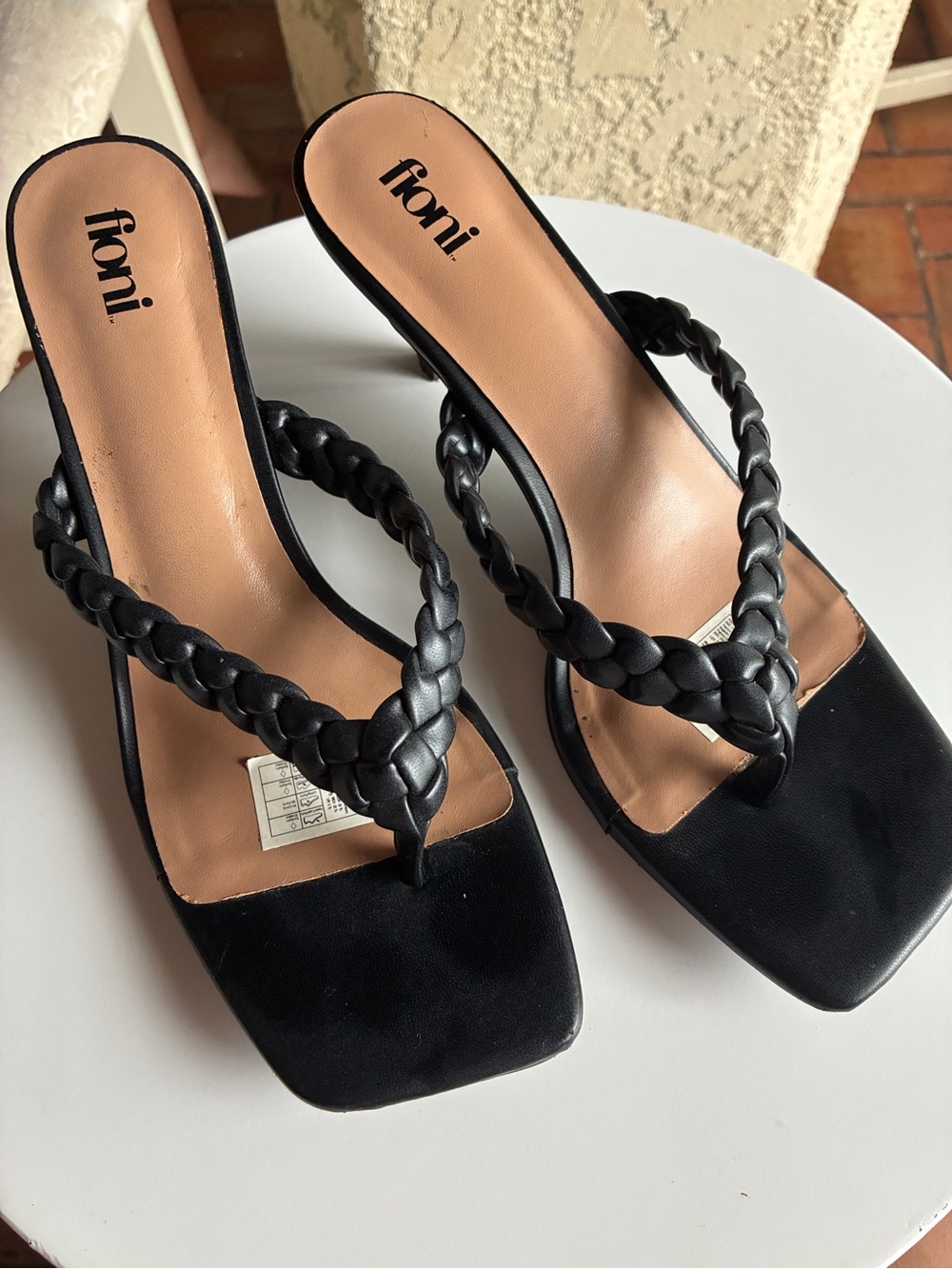 FIONI Clothing Black Braided Toe-Ring Square-Toe Heels